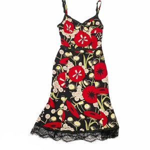 Moschino Silk Slip Dress Babydoll Lace Flower Print Vintage 90's
